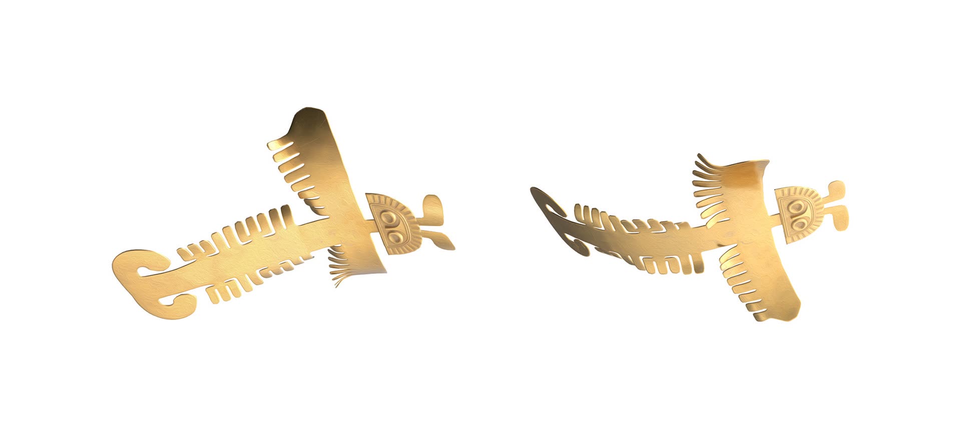 The Tolima bird pendant from two angles